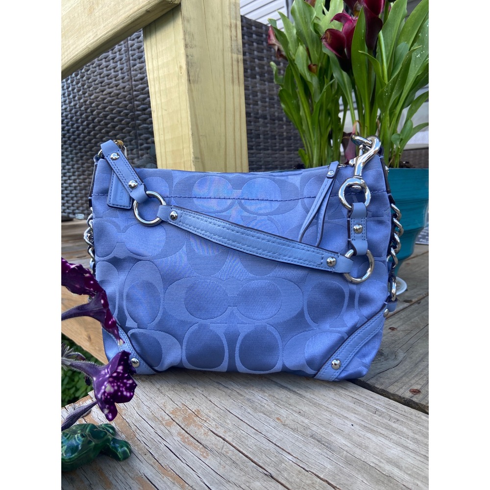 VTG Coach Carly Hobo Bag Blue Periwinkle Signature Jacquard Silver Hardware Y2K - Picture 4 of 16